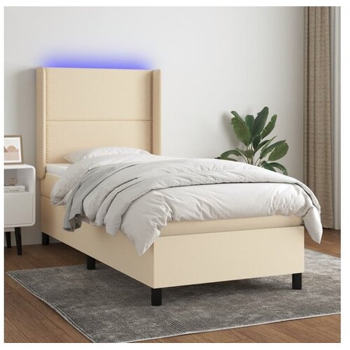  Box spring postelja z vzmetnico LED krem 90x190 cm blago Cene