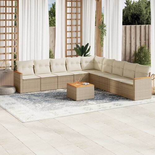 vidaXL 10-dijelni set vrtnih sofa s jastucima bež od poliratana Cijene