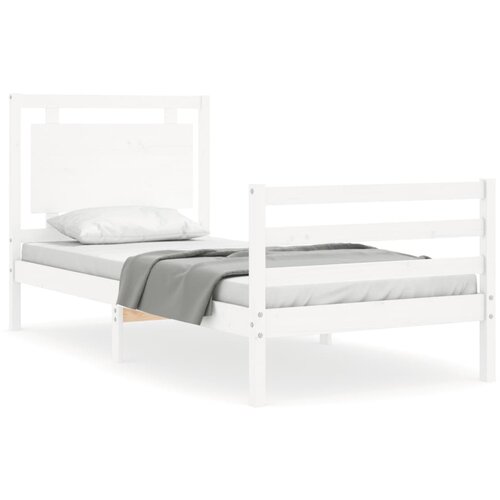 Maison Chic Posteljni okvir - Enojna postelja - Postelja za odrasle 75x190 cm z vzglavjem bel trden les-J15847, (21767146) Slike