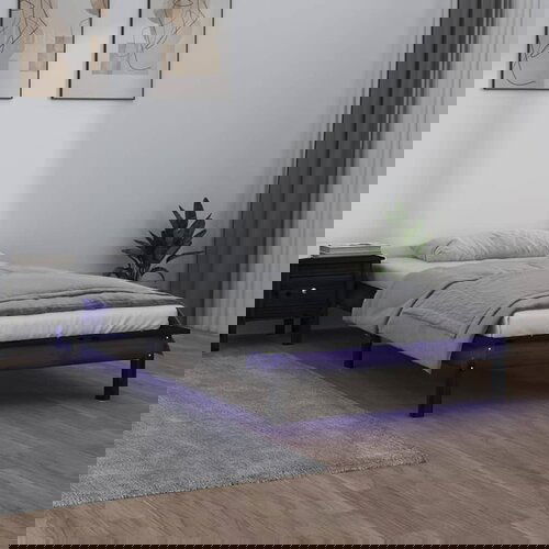 The Living Store LED posteljni okvir črn 100x200 cm trden les - Posteljni Okvir, (21525321) Slike