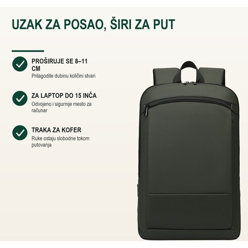 Bruno Poslovni ranac Rodman, Pro&amp;scaron;iriv 8-11 cm, Odeljak za laptop, 15&amp;quot;, Maslinasti Slike