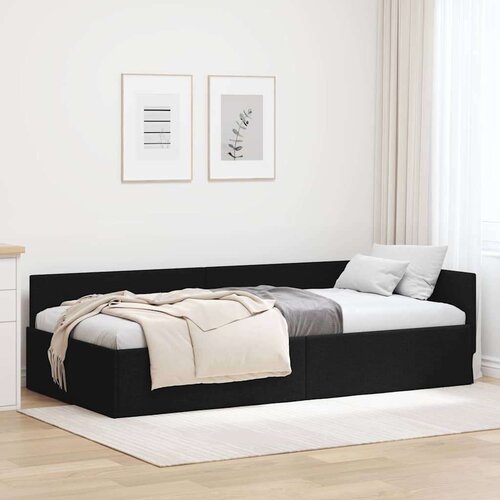 vidaXL Kotna postelja Črna 80 x 200 cm Tkanina in oblikovan les Cene