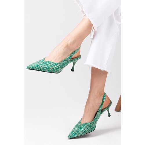 Mio Gusto Justine Green Color Tweed Fabric Women's Heeled Shoes Slike