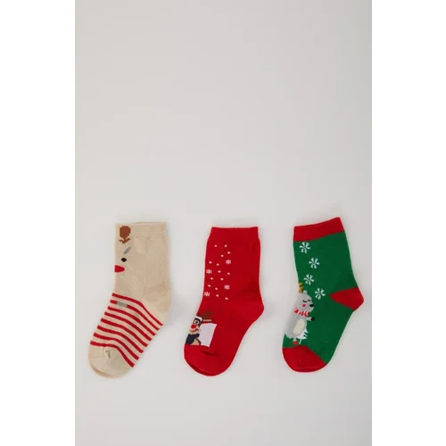 Defacto Baby Boy Christmas Themed Non-Slip Sole 3-Piece Cotton Long Socks