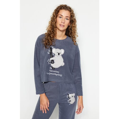 Trendyol Gray Fleece Koala Pattern Tshirt-Pants and Knitted Pajamas Set Cene