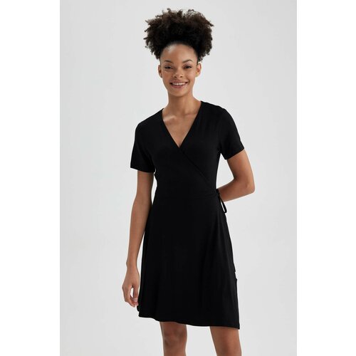 Defacto A-Line Wrap Collar Mini Short Sleeve Dress Slike