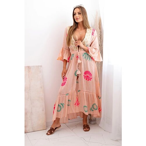 Kesi Włoski Women's boho cape with embroidery apricot Cijene