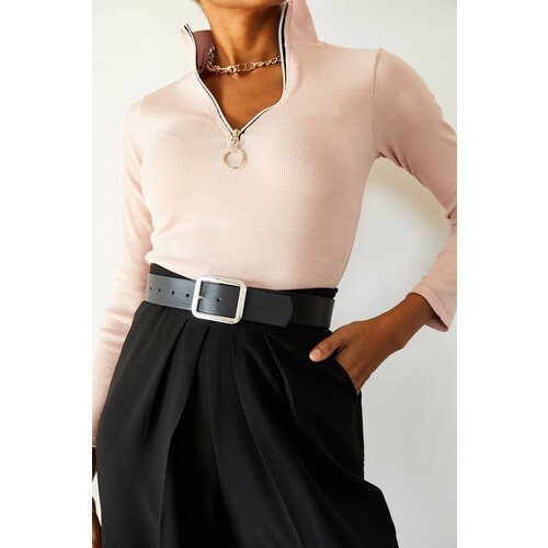 XHAN Women's Beige Camisole Zipper Blouse Slike