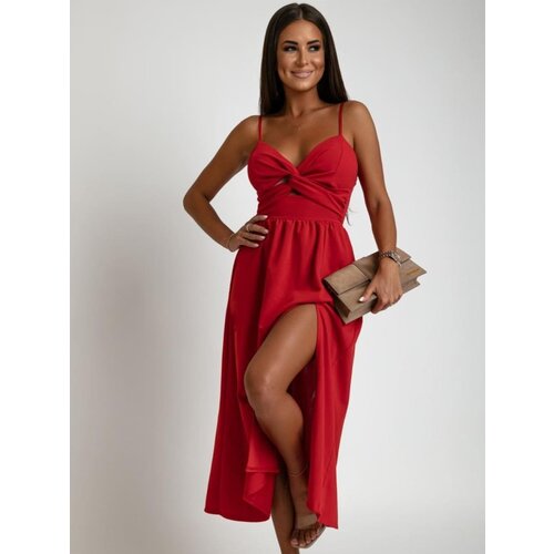 Fasardi Red summer midi dress with straps Slike