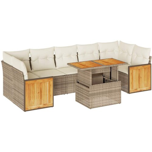 vidaXL 8-dijelni set vrtnih sofa od poliratana s jastucima bež bagrem Cene