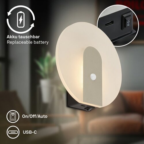 BRILONER 3889012 - punjivo led zidno svetlo sa senzorom taro LED/2,5W/5V 1800 mah matno Slike