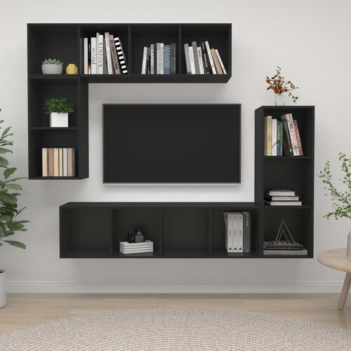 vidaXL 4-dijelni set TV ormarića od iverice crni Cene