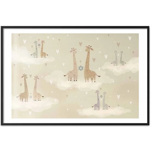  Plakat - Loving Giraffes 90x60 Crni okvir s margom Slike