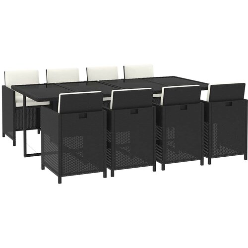  9-dijelni vrtni blagovaonski set s jastucima crni od poliratana Crna 219 cm table length Slike