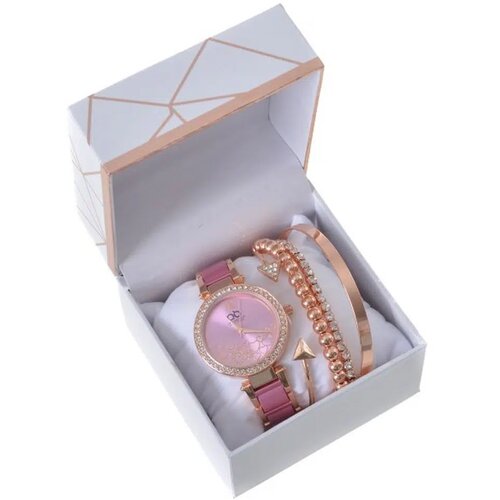 Jasmine, poklon set, ručni sat i narukvica, roze Slike