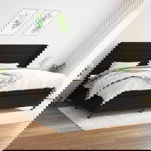 The Living Store Box spring postelja z vzmetnico črn 200x200 cm blago - Box Spring Postelja, (21514354) Cene