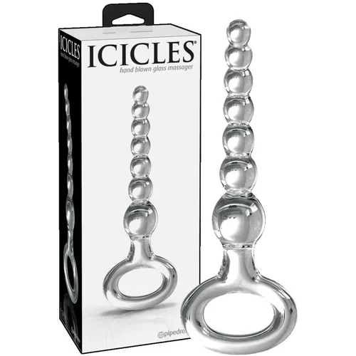 Icicles br. 67 - sferični stakleni dildo s prstenom za držanje (proziran)