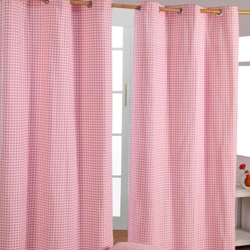 HOMESCAPES Roza bombažne zavese Gingham Eyelet 117x137 cm, (20748976) Cene