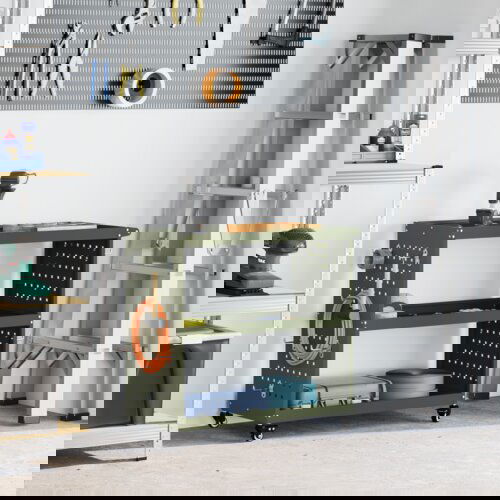 VidaXL Vozik za orodje s polico s kolesom s shranjevanjem Olivno zelena 75 x 35 x 73 cm Slike