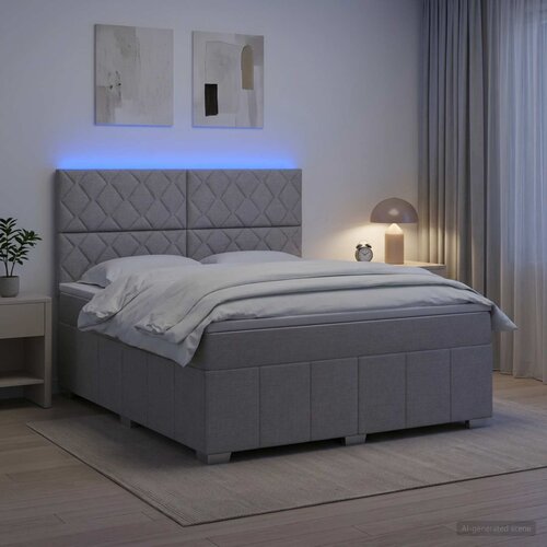  LED okvir za krevet s madracem Svjetlosiva 140 x 190 cm Tkanina Cijene