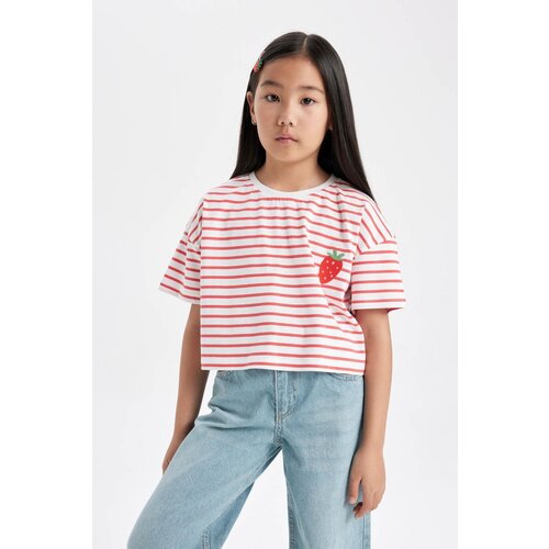 Defacto girl's Crew Neck Striped Short Sleeve T-Shirt Cene