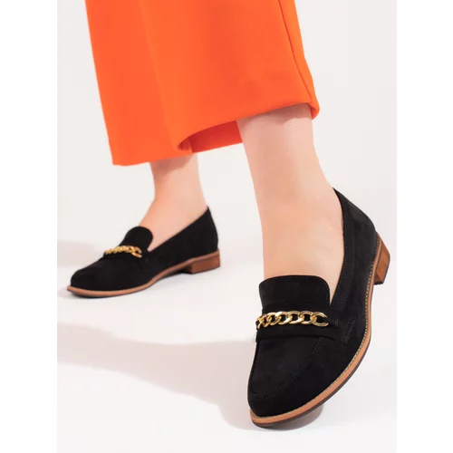 SHELOVET Classic loafers with chain suede black