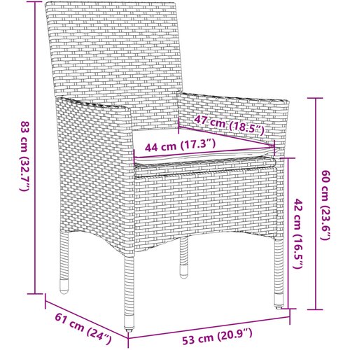  5-dijelni vrtni blagovaonski set s jastucima poliratan i staklo Crna 150 x 90 x 75 cm Slike