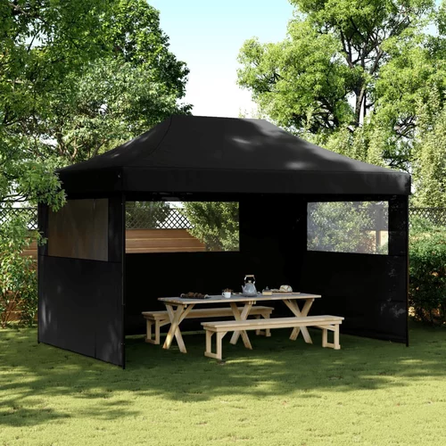 vidaXL Sklopivi prigodni šator za zabave s 3 bočna zida crni