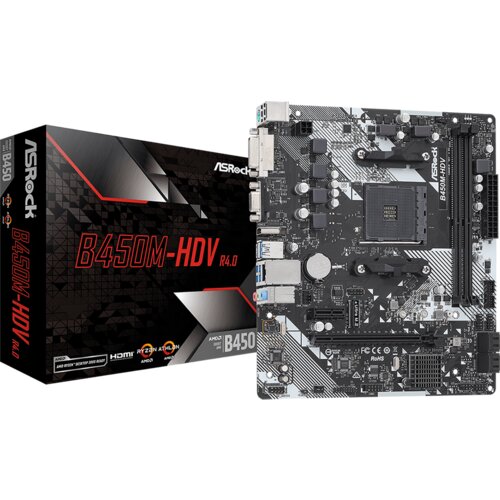 AsRock MB B450 AM4 2 x DDR4 DIMM 4 x SATA3 1 x Ultra M.2 1 x D-Sub 1 x DVI-D 1 x HDMI Micro ATX Slike