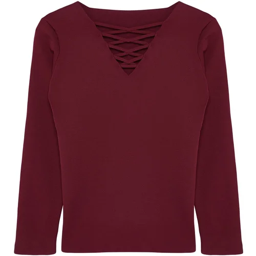 Trendyol Curve Claret Red Cross-Brit Knitwear Sweater