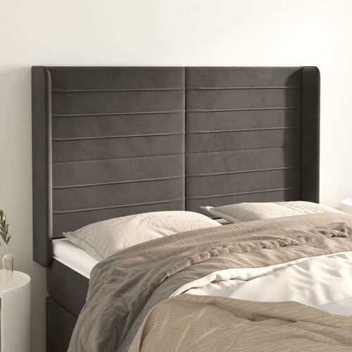  Vzglavje z u&amp;scaron;esi temno sivo 147x16x118/128 cm žamet, (20793970) Slike