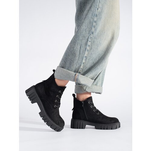 Sergio Leone Black lace-up suede ankle boots by Cene