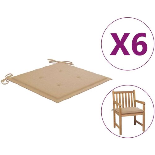  Jastuci za vrtne stolice 6 kom bež 50x50x3 cm od tkanine Oxford Slike