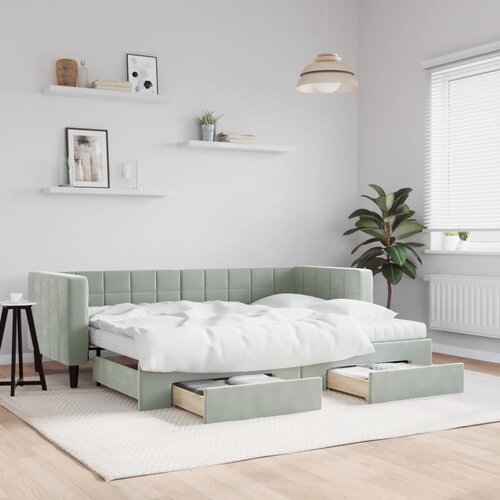 VidaXL Izvlečna dnevna postelja s predali svetlo siva 80x200 cm žamet Slike