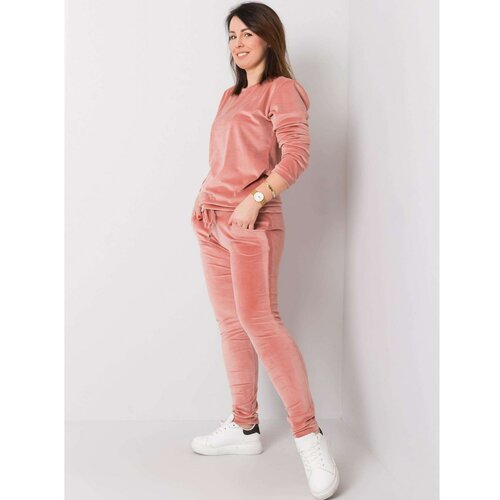 Fashion Hunters Dusty pink plus size velor set Slike