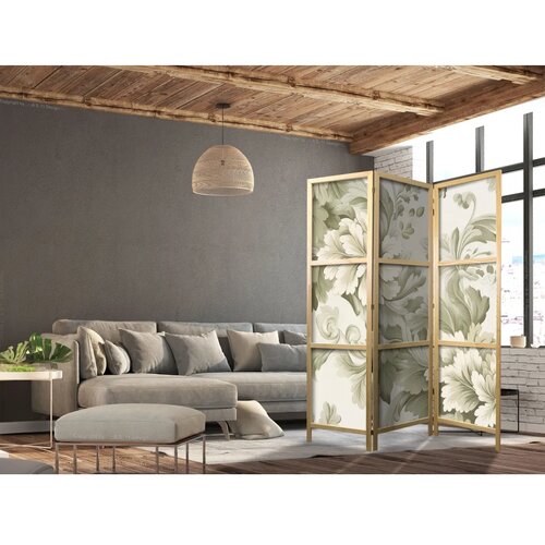  Japanski paravan - Retro Vintage Flowers in Delicate Cream and Green Colors. 135x172 Cene