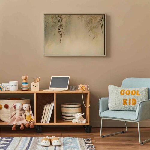  Slika - Spring Orchard - Hummingbirds Among Tree Branches in Beige Shades 90x60 U prirodnom drvenom okviru Slike