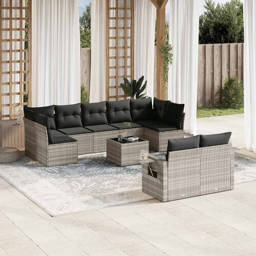  10-dijelni set vrtnih sofa poliratan s jastucima svijetlosivi Slike