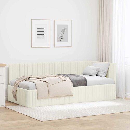 VidaXL Kutni okvir kreveta s uzglavljem Krema 90 x 200 cm Bar&amp;scaron;un Slike