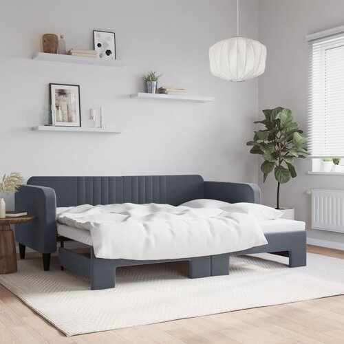 VidaXL Izvlečna dnevna postelja temno siva 90x200 cm žamet Slike