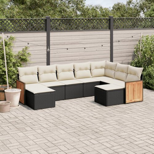  9-dijelni set vrtnih sofa s jastucima crni od poliratana Slike