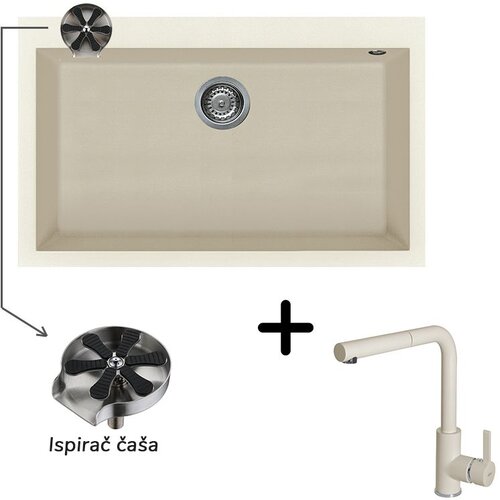  Sudoper Elleci Quadra 130 + slavina C02 Bianco antico + ispirač čaša Cene
