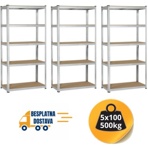 Medacom komplet od 3 police 180x75x45cm, 5x100kg galvanizovana - dimenzije kompleta 180x225x45cm Cene