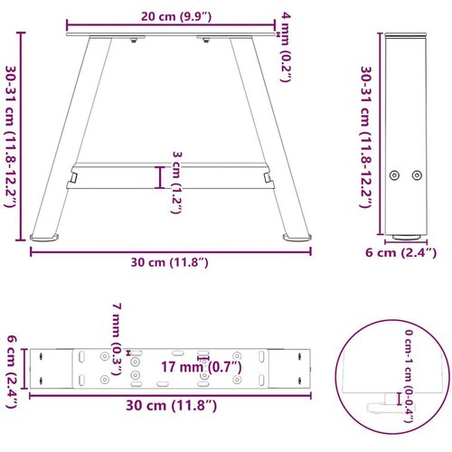  Noge za klub stolić A-oblika 2 kom 30 x (30-31) cm čelik - Prirodna 30 x (30-31) cm 1 Slike