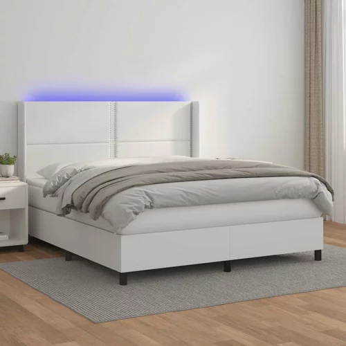  Box spring postelja z vzmetnico LED bela 160x200cm umetno usnje, (20901023)