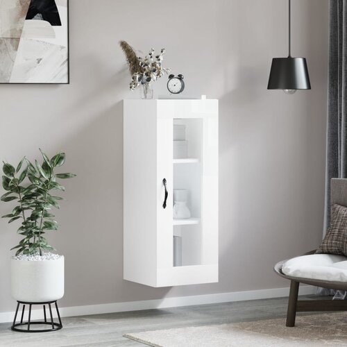 vidaXL Stenska omarica visok sijaj bela 34,5x34x90 cm Cene
