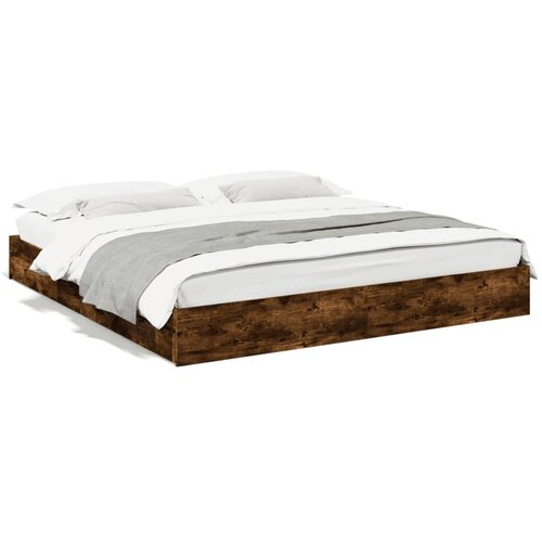 Maison Chic Posteljni okvir - Dvoposteljna postelja - Zakonska postelja s predali dimljen hrast 200x200 cm inž. les, (21696773) Cene