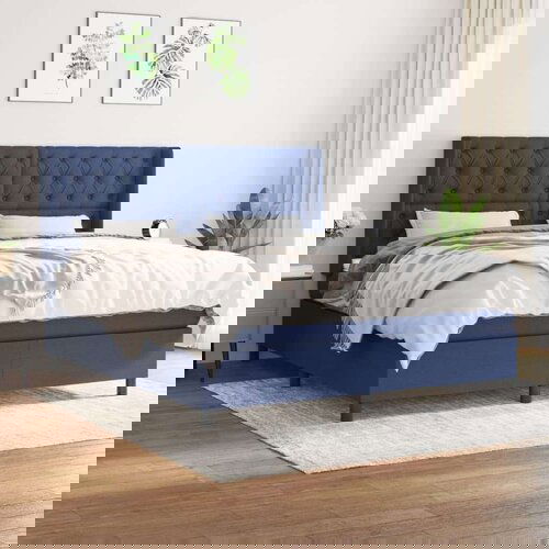  Box spring postelja z vzmetnico modra 160x200 cm blago, (20895636) Slike