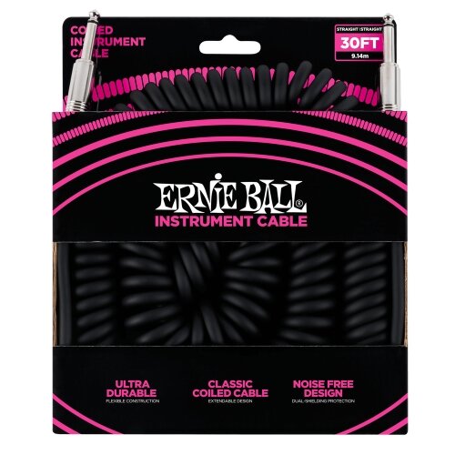 Ernie Ball kabel P06044 - 30FT(9,14m) COILED 6,3mm - 6,3mm instrument spiralni - crna boja Cijene