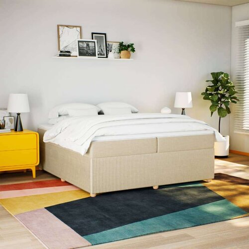 VidaXL Krevet s oprugama i madracem krem 200 x 200 cm od tkanine Slike